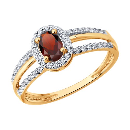 Кольцо из красного золота с камнями Фианит, Гранат