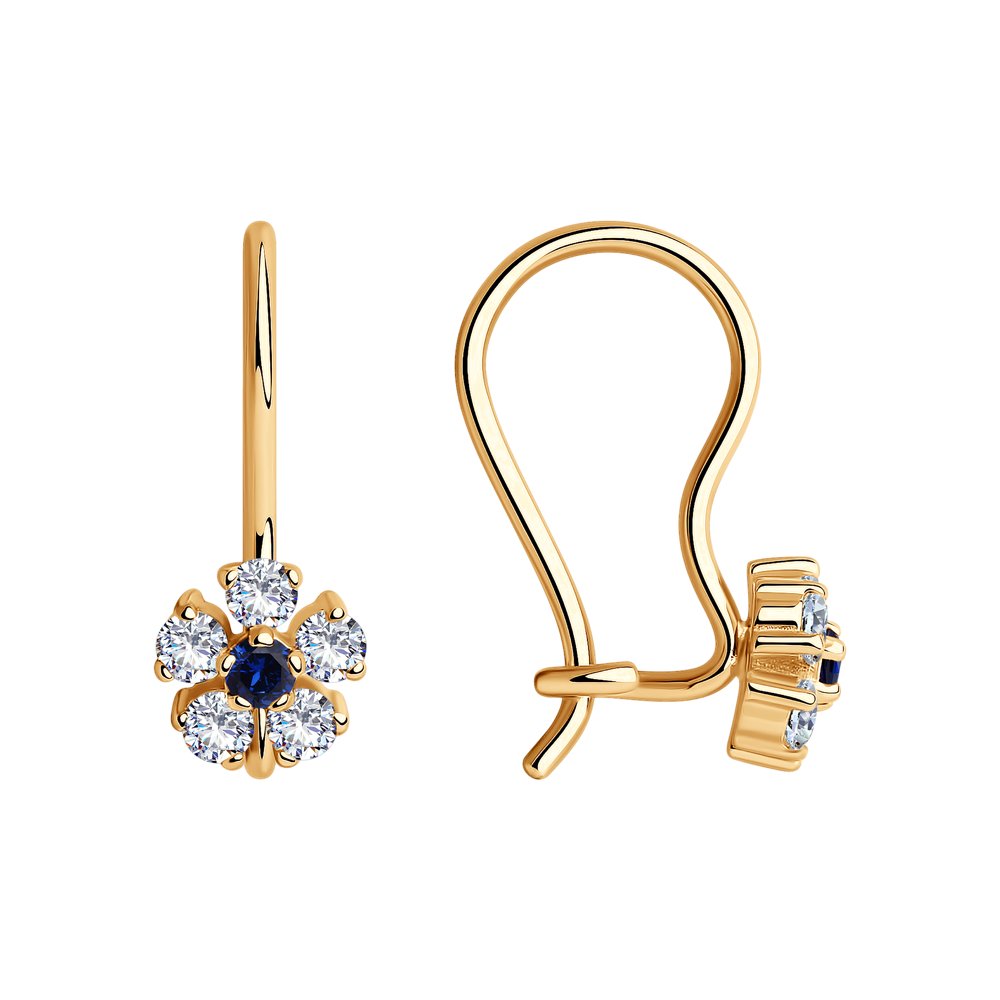 Cercei pentru copii din aur roșu cu pietre Cubic zirconia, Cubic zirconia Albastru Safir