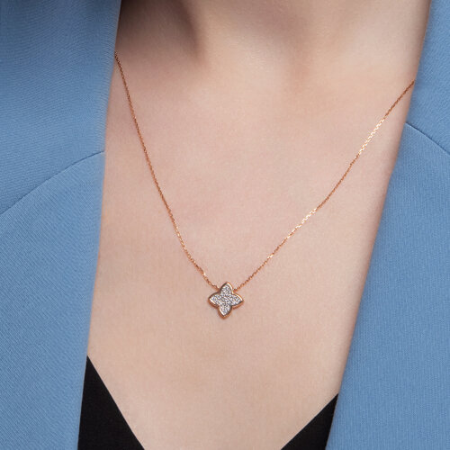 Colier din aur roșu cu pietre Cubic Zirconia Incolor