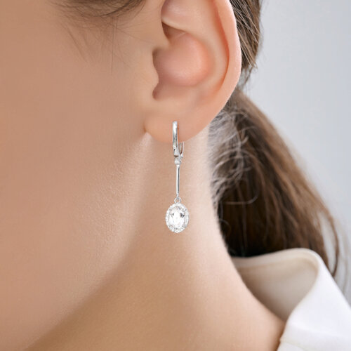 Cercei Suspendați din aur alb cu pietre Diamant, Diamant crescut și Cristal de munte