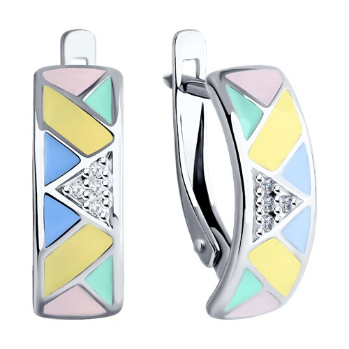 Cercei din argint  cu pietre Cubic Zirconia Incolor, Emailare