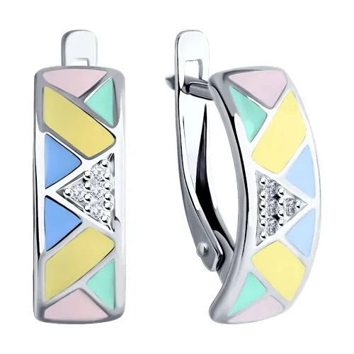 Cercei din argint cu Cubic Zirconia Incolor, Emailare