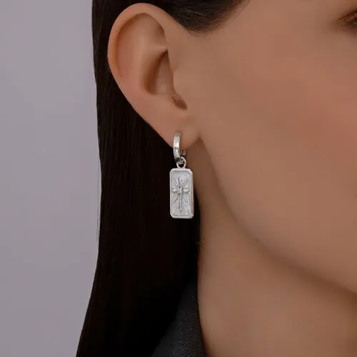 Cercei Creole din argint cu Cubic Zirconia Incolor, Emailare
