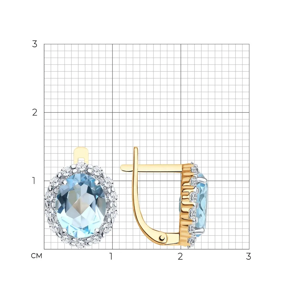 Cercei din aur roșu cu Cubic Zirconia Incolor, Topaz albastru