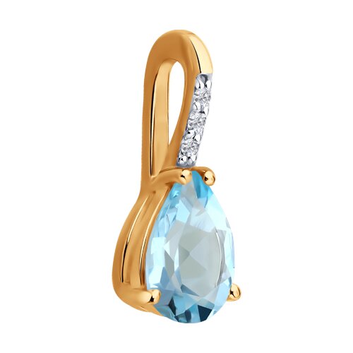 Pandantiv din aur roșu cu pietre Diamant, Topaz albastru