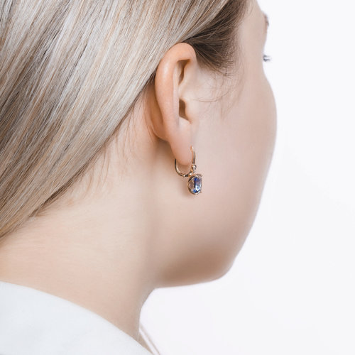 Серьги Длинные из красного золота с камнями Swarovski, Топаз Swarovski голубой