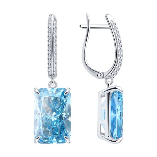 Серьги Длинные из серебра с камнями Фианит, Фианит Синий