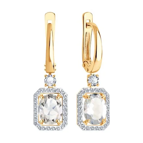 Cercei Suspendați din aur roșu cu Cubic Zirconia Incolor, Cristal de munte