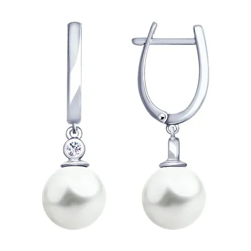 Cercei Suspendați din argint cu Cubic Zirconia Incolor, Perla Imit.