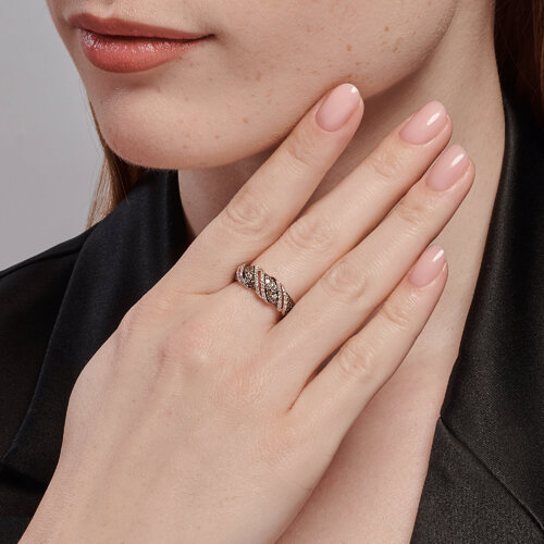 Кольцо из красного золота с камнями Бриллиант, Бриллиант коньяк