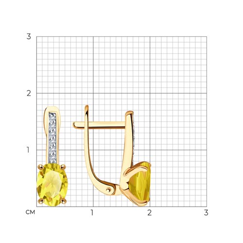 Cercei din aur roșu cu pietre Cubic Zirconia Incolor, Citrin