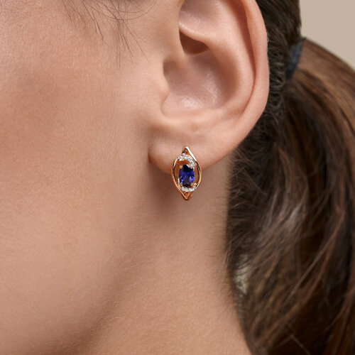 Серьги из красного золота с камнями Фианит, Корунд