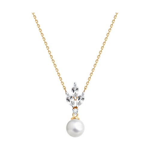 Колье из красного золота с камнями Горный хрусталь, Жемчуг белый