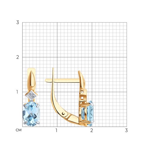 Cercei din aur roșu cu pietre Cubic Zirconia Incolor, Topaz albastru