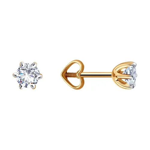 Cercei Pusete din aur roșu cu Cubic Zirconia Incolor