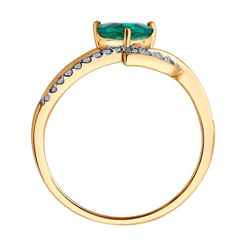 Кольцо из красного золота с камнями Бриллиант, Изумруд гидротермальный