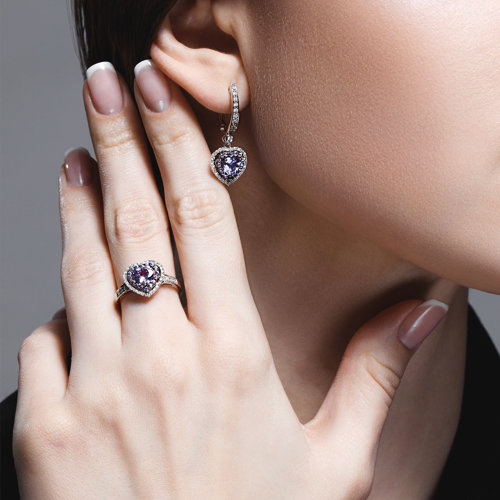 Cercei Suspendați din aur alb cu pietre Diamant, Tanzanit