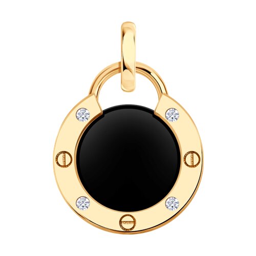 Pandantiv din aur roșu cu pietre Cubic Zirconia Incolor, Agat negru