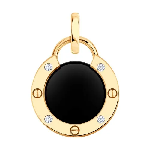 Pandantiv din aur roșu cu Cubic Zirconia Incolor, Agat negru