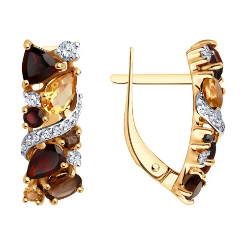 Cercei din aur roșu cu pietre Cubic Zirconia Incolor, Granat și Cuarț fumuriu