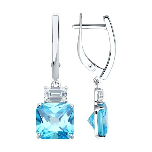Cercei Suspendați din argint cu Cubic Zirconia Incolor, Cubic Zirconia Albastru