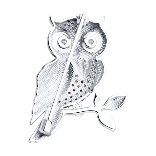 Брошь из серебра с камнями Фианит, Фианит Розовый и Фианит Сиреневый