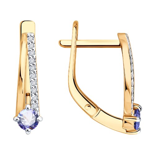 Серьги из красного золота с камнями Бриллиант, Танзанит