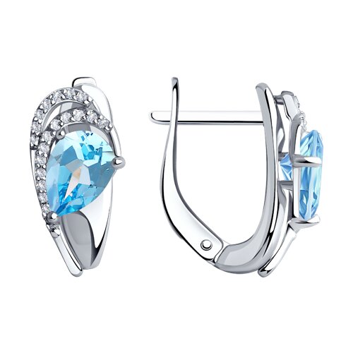 Серьги из серебра с камнями Фианит, Топаз голубой