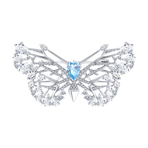 Broșă din argint  cu pietre Cubic Zirconia Incolor, Cubic Zirconia Albastru
