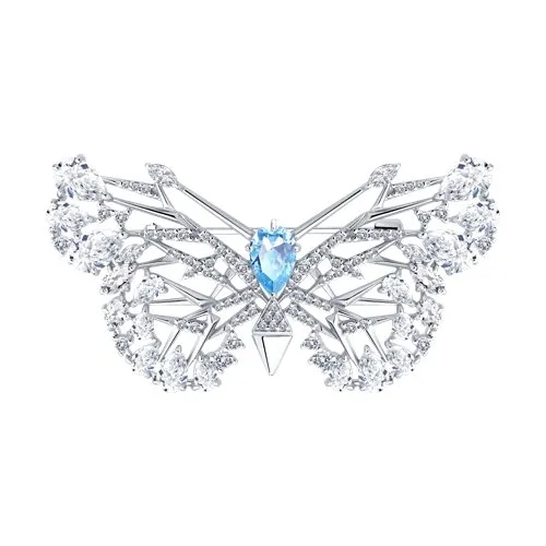 Broșă din argint cu Cubic Zirconia Incolor, Cubic Zirconia Albastru