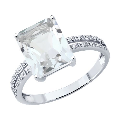 Кольцо из белого золота с камнями Бриллиант, Горный хрусталь