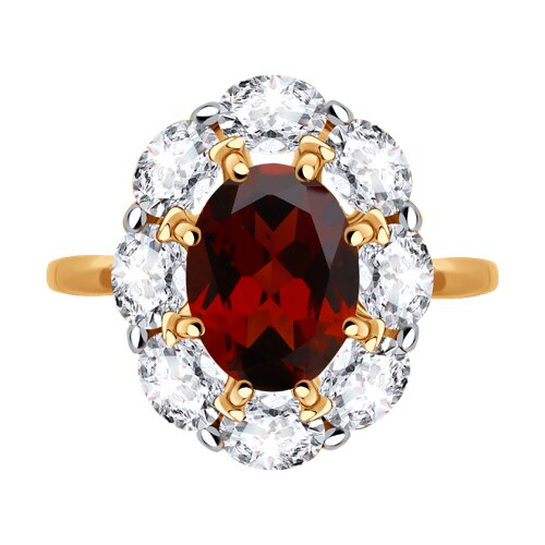 Inel din aur roșu cu pietre Cubic Zirconia Incolor, Granat