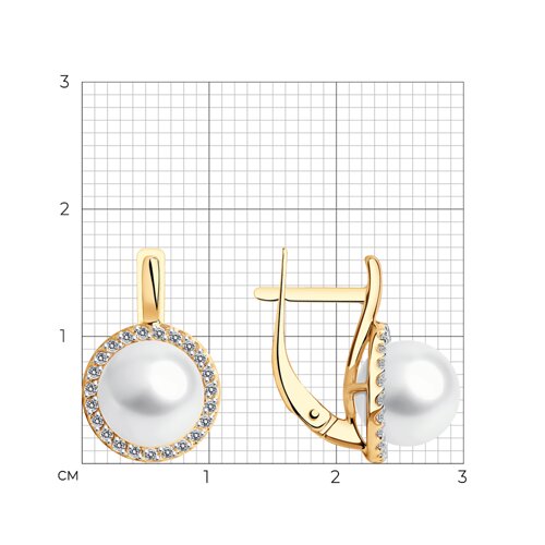 Cercei din aur roșu cu pietre Cubic Zirconia Incolor, Perla Albă