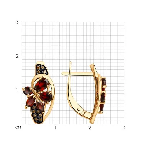 Cercei din aur roșu cu Cubic Zirconia Galben, Granat