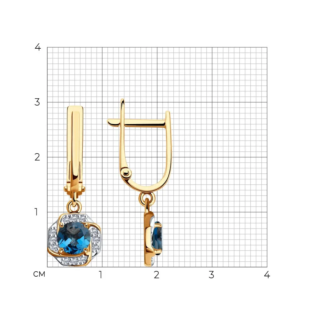 Cercei Suspendați din aur roșu cu Cubic Zirconia Incolor, Topaz London