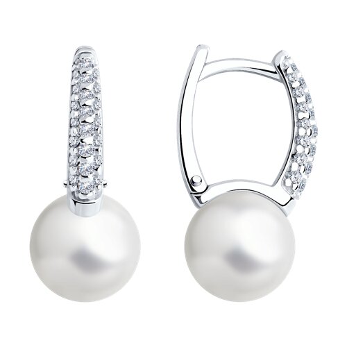 Cercei din argint  cu pietre Cubic Zirconia Incolor, Perla Imit.