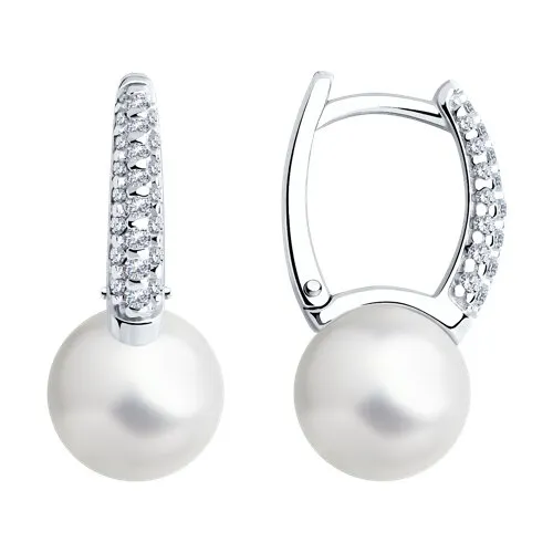 Cercei din argint cu Cubic Zirconia Incolor, Perla Imit.