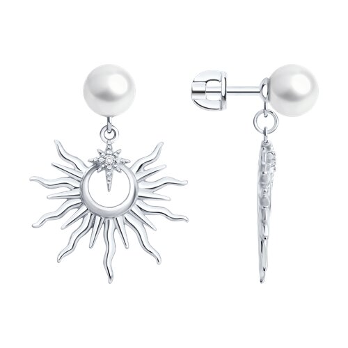 Cercei Pusete din argint  cu pietre Cubic Zirconia Incolor, Perla Imit.