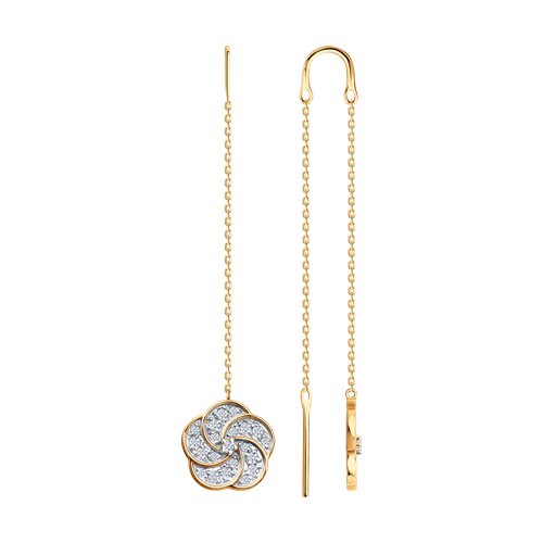 Серьги Продёвки из красного золота с камнями Фианит