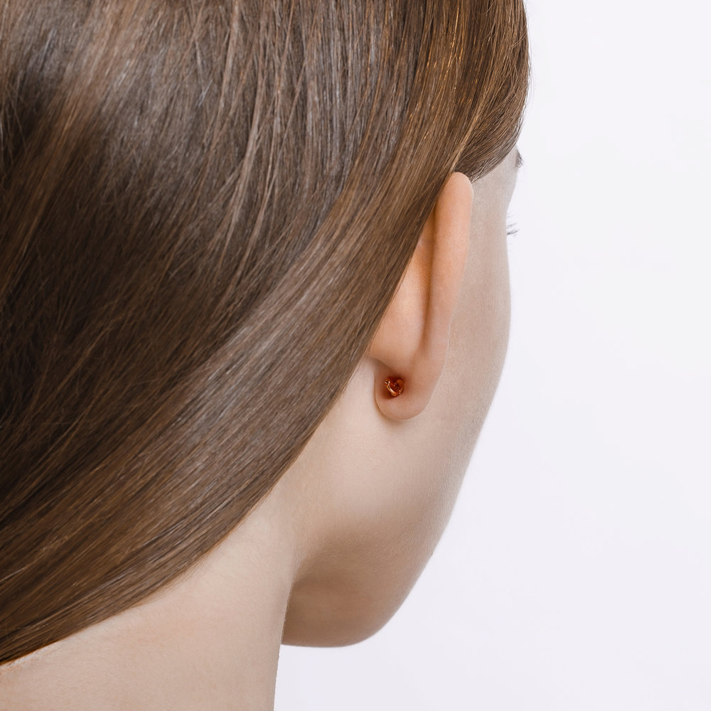 Cercei Pusete din aur roșu cu pietre Diamant, Sidef Alb