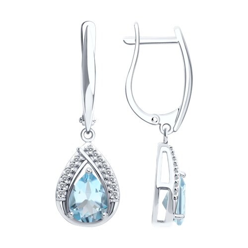 Cercei Suspendați din argint  cu pietre Cubic Zirconia Incolor, Topaz albastru