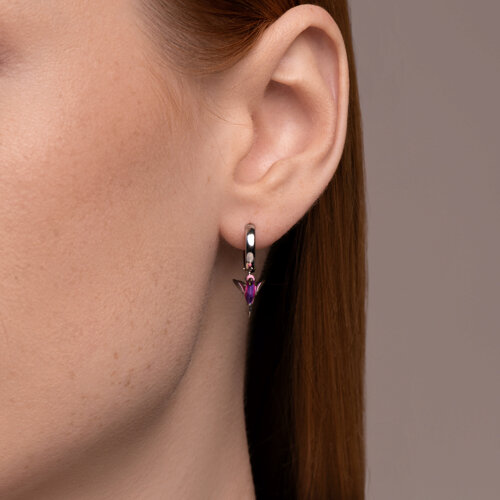 Cercei Creole din argint  cu pietre Emailare