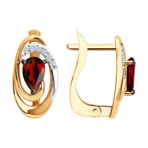 Серьги из красного золота с камнями Бриллиант, Гранат