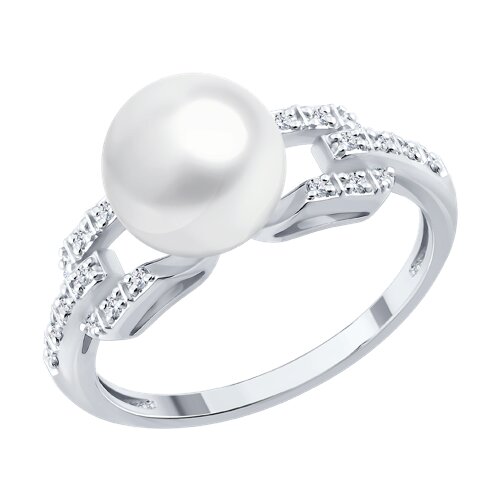 Кольцо из белого золота с камнями Бриллиант, Жемчуг белый