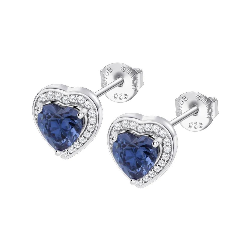 Cercei Pusete din argint cu Cubic Zirconia Incolor, Cubic Zirconia Albastru Safir