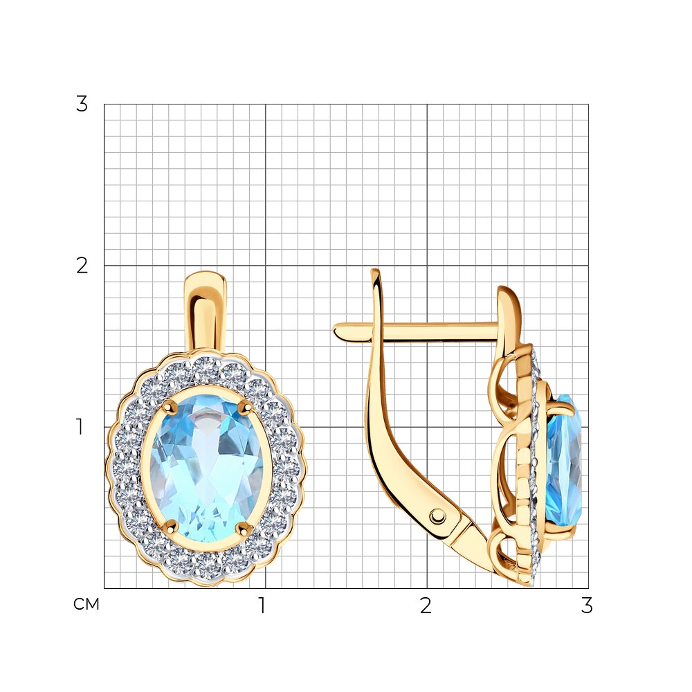Cercei din aur roșu cu pietre Cubic Zirconia Incolor, Topaz albastru