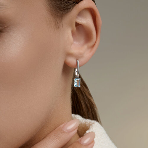 Cercei Creole din argint  cu pietre Topaz albastru