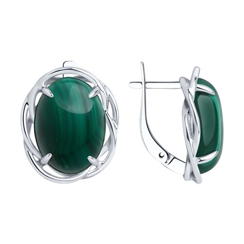 Серьги из серебра с камнями Малахит