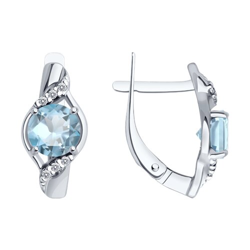 Серьги из серебра с камнями Фианит, Топаз голубой