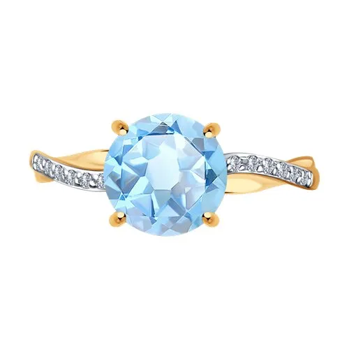 Inel din aur roșu cu Cubic Zirconia Incolor, Topaz albastru